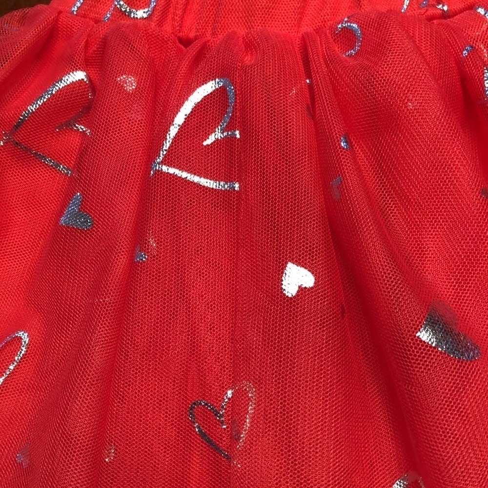 TuTu Valentine Skirt Little Girl Size 24 months Red Silver Hearts 3 layers EUC - Picture 3 of 11